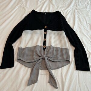 NEW SHEIN Cut And Sew Panel Knot Hem Cardigan